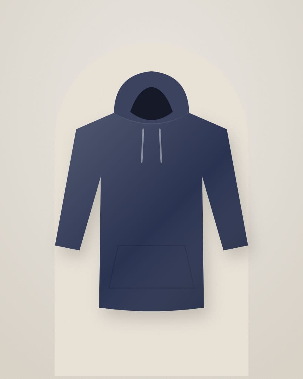 A navy hoodie in front of a stone arch